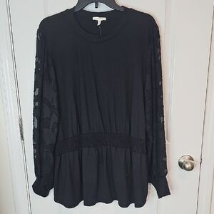 Maurices Black Long Sleeve Top with Lace Detail